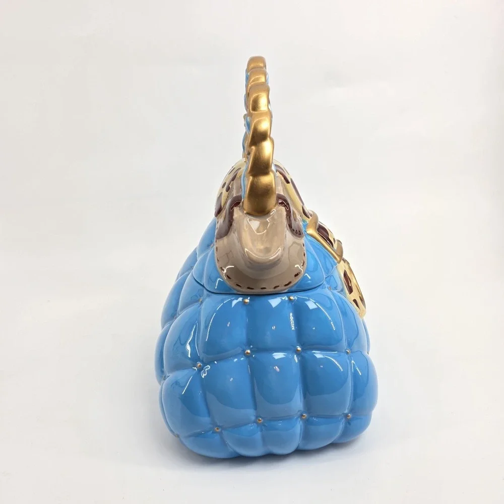 David's Cookies Handbag Turquoise & Gold Ceramic Cookie Jar Vintage 10